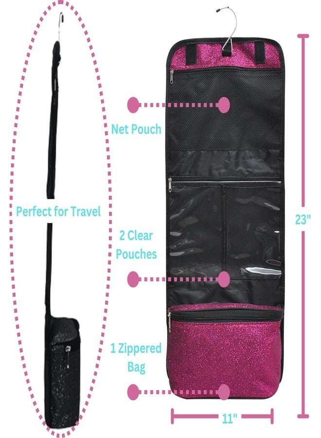 NGIL Glitter Travel Hanging Toiletry Bag for Cheerleaders and Dance Teams, Toiletry Organizer and Toiletry Bag for Women, Cosmetic Travel Bag(Glitter-Hot Pink) - Image 5
